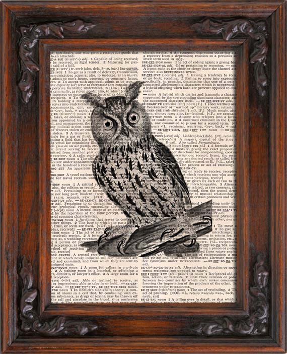 Art Print, VINTAGE OWL, Vintage, Dictionary Page Print 0130