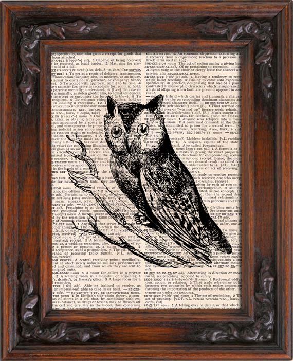 Art Print, VINTAGE OWL, Vintage, Dictionary Page Print 0129
