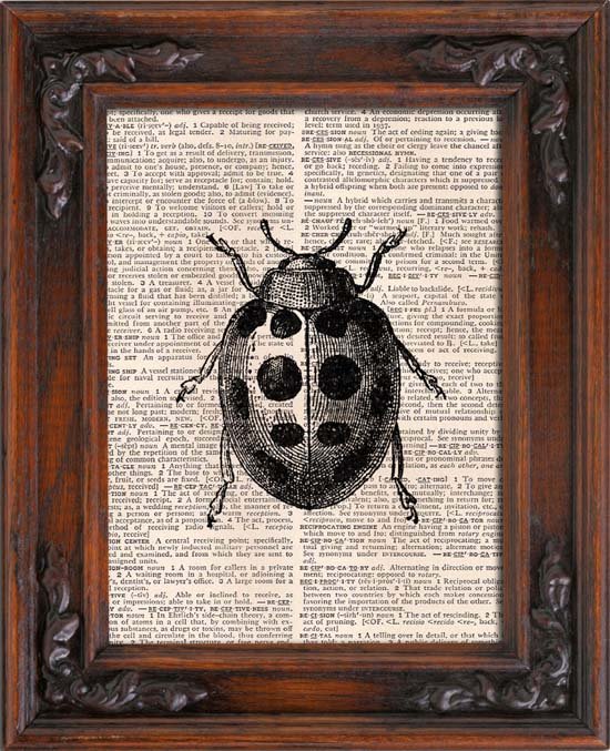 Art Print, LADYBUG, Vintage, Dictionary Page Print 0121