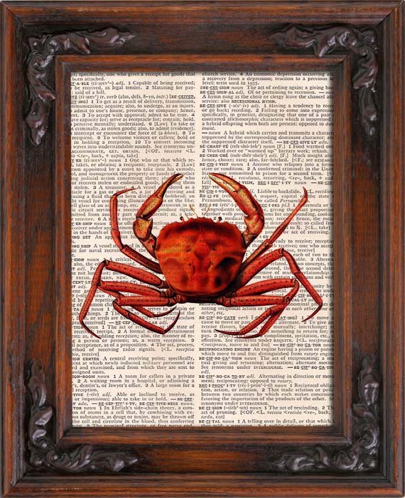 Art Print, Vintage, Crab, Dictionary Page Print 0119