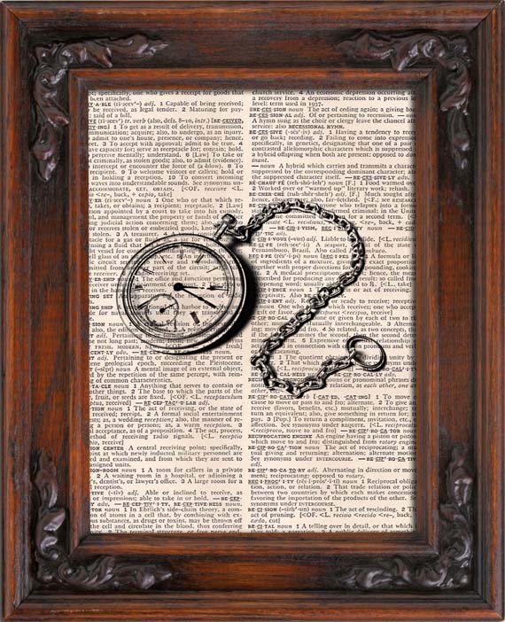 Art Print, Vintage Pocket Watch Dictionary Page Print 0021