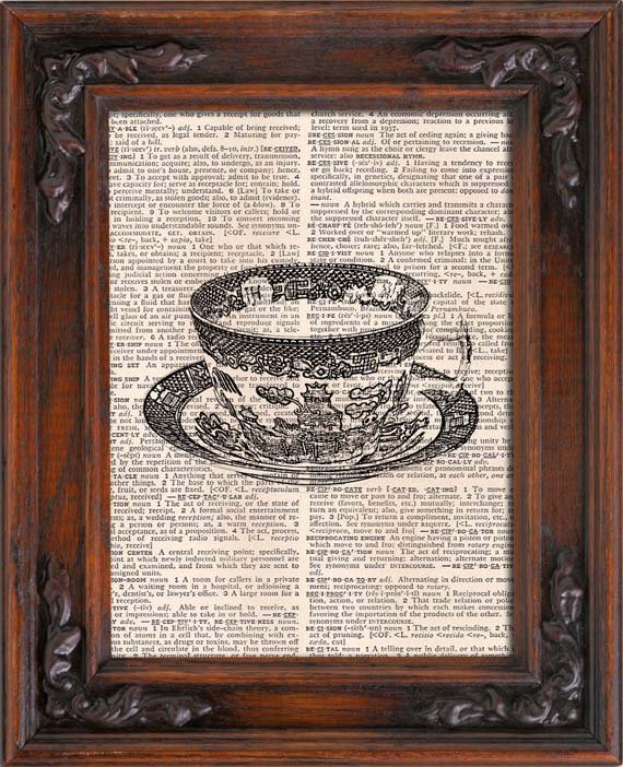 Art Print, Vintage, TEA CUP, Dictionary Page Print 0109