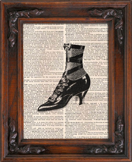 Art Print, Vintage, PRETTY VINTAGE SHOE, Dictionary Page Print 0099