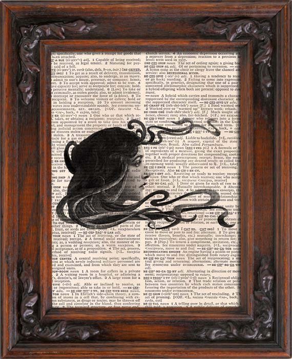 Art Print, Vintage, WOMAN HEAD, Dictionary Page Print 0092