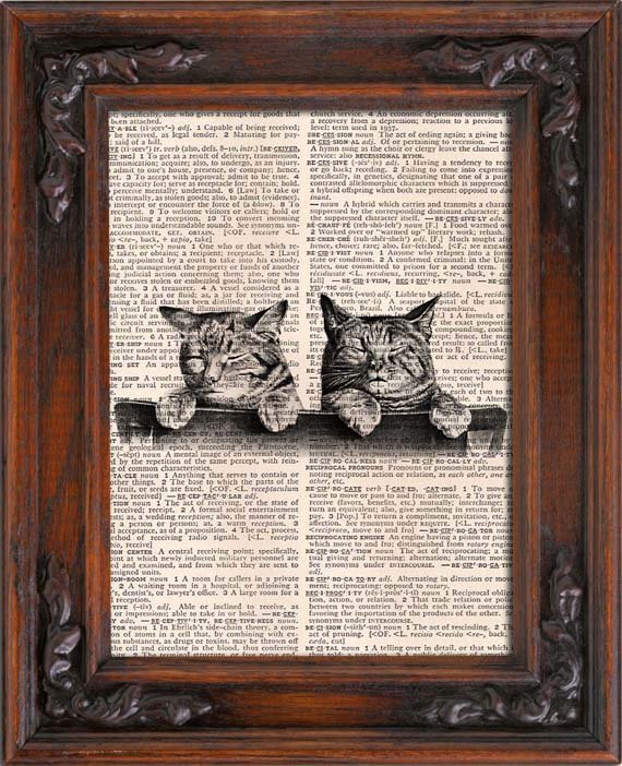 Art Print, Vintage, Two kittens, Dictionary Page Print 0074