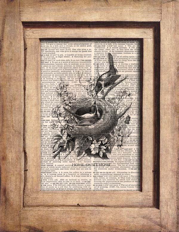 Vintage Bird Nest, Bird, Eggs, Dictionary Page Print 0056