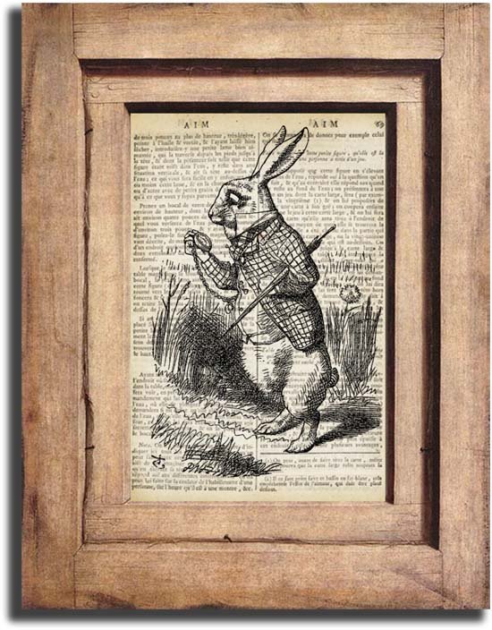Vintage White Rabbit, Alice in Wonderland, Dictionary Page Print 0029