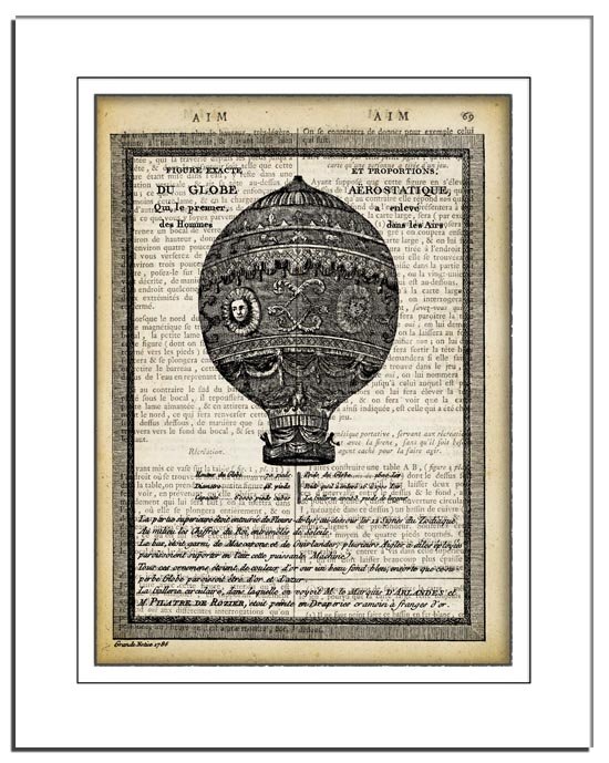 Art Print, Vintage AIR BALLOON Dictionary Page Print 0023