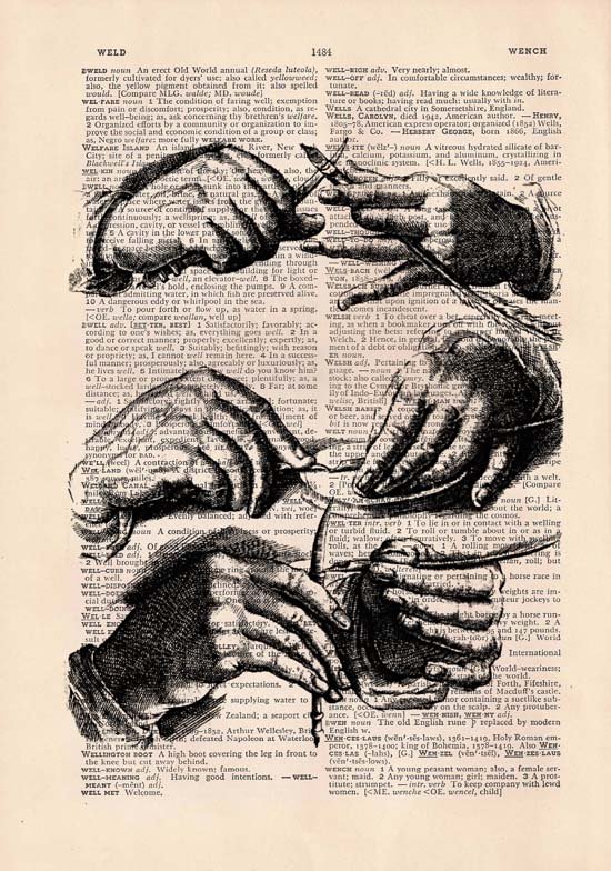 Art Print, Vintage, Hands Dictionary Page Print 0018