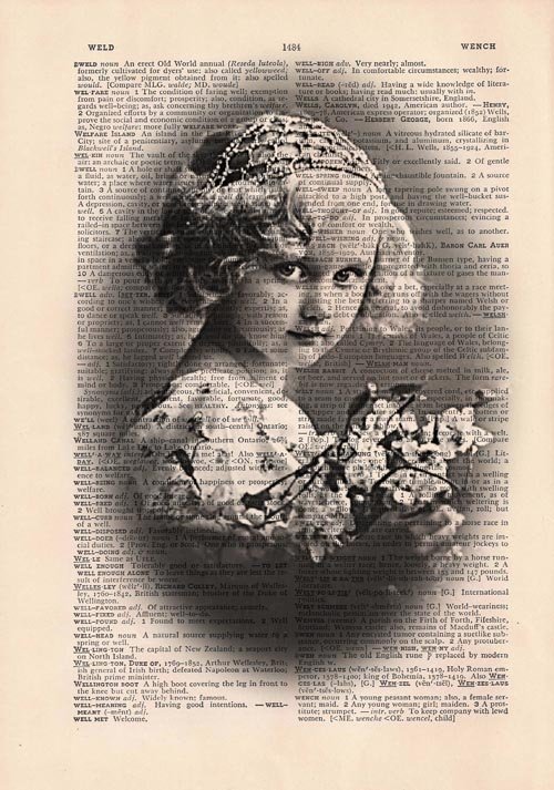 Art Print, Vintage VINTAGE GIRL PORTRAIT Dictionary Page Print 0012