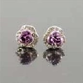 Crystal Purple Rose 925 Silver Ear Pin Earrings (Pair)