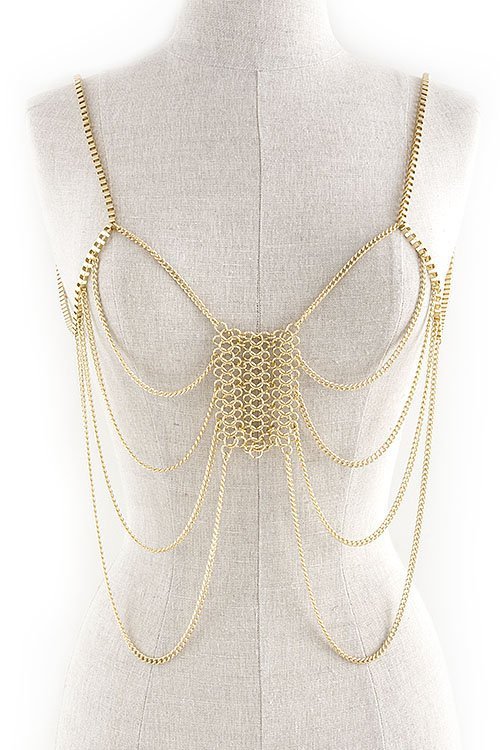 Ribcage Body Chain Avant Garde Draping Metal Box Chains Cage Layered