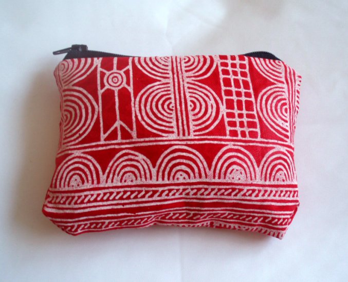 Red and White Batik Zipper pouch