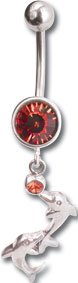 Surgical Stainless Steel Belly / Navel Ring with Sterling Silver Dolphins