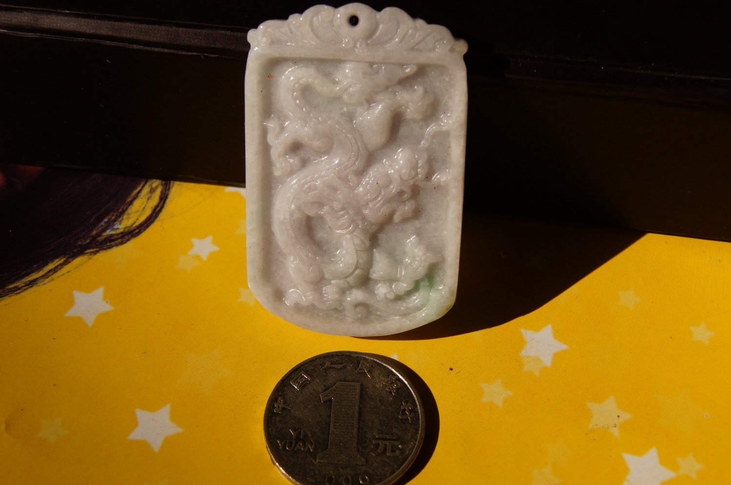 hand Carving Dragon natural white Jade Pendant