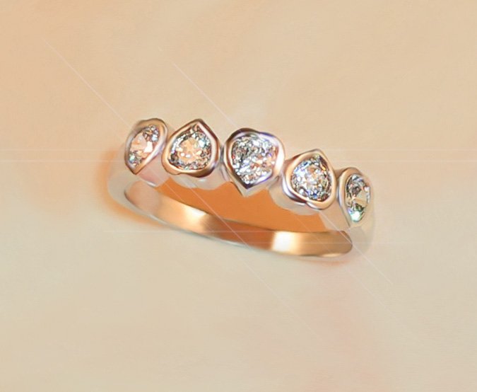 FREE SHIPPING 5-stone ENTWIND HEARTS RUSSIAN SIMULATE DIAMOND RING