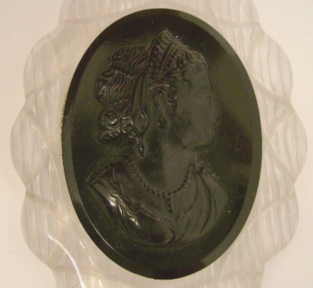 Vintage Bakelite Lucite Cameo Pin Black
