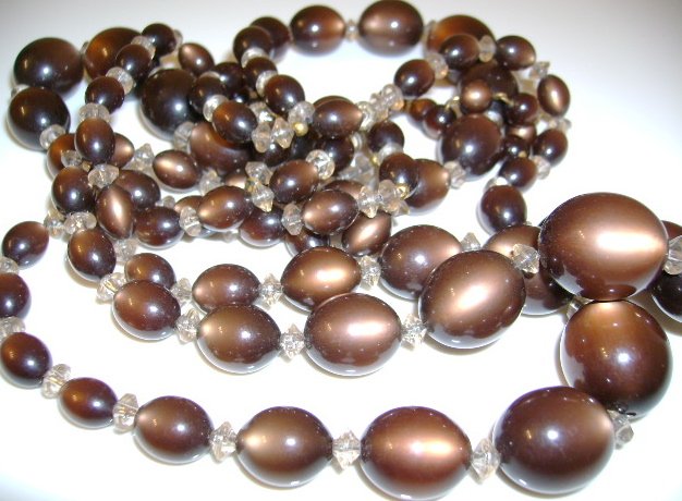 Vintage Necklace and Earrings Brown 1950s Bead
