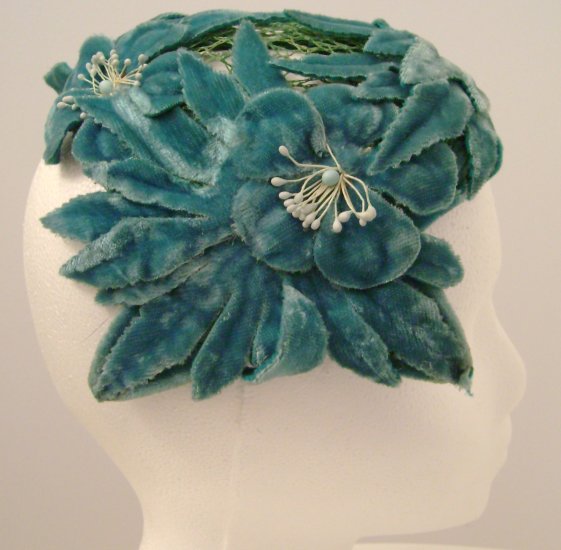 Vintage Headpiece/ Hat Turquoise Velvet