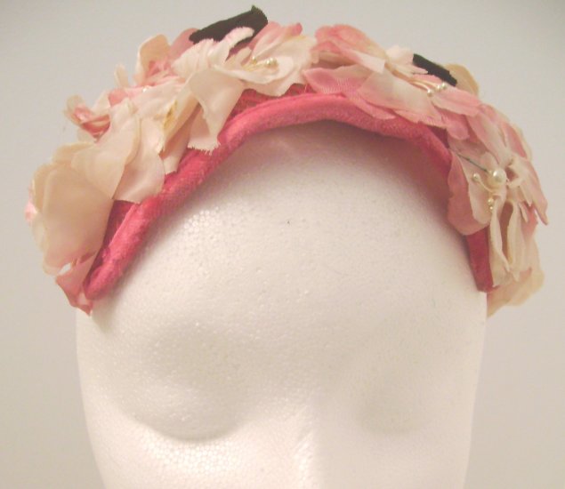 Vintage Headpiece/ Hat Pink Flowers