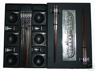 PRESENTATION EBONY ROSEWOOD CHOPSTICK SET (6 pairs of chop sticks): ROYAL BARGE CASE - FREE SHIPPING