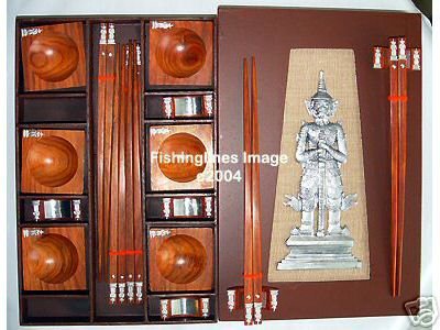 DELUXE NATURAL ROSEWOOD CHOPSTICK SET (4 pairs of chop sticks): KHON CASE - FREE SHIPPING WORLDWIDE