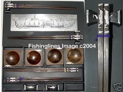 DELUXE EBONY ROSEWOOD CHOPSTICK SET (4 pairs of chop sticks): THAI ROYAL BARGE CASE - FREE SHIPPING