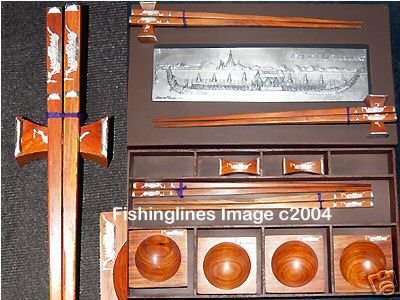 DELUXE ROSEWOOD CHOPSTICK SET (4 pairs of chop sticks): THAI ROYAL BARGE CASE - FREE SHIPPING WWIDE