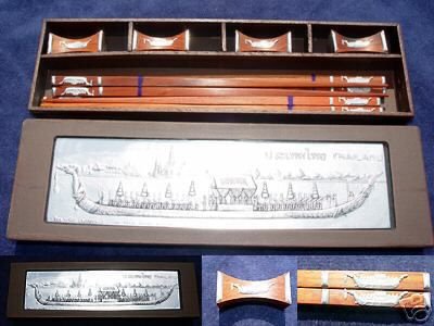 NATURAL ROSEWOOD CHOPSTICK SET (4 pairs of chop sticks): THAI ROYAL BARGE CASE - FREE WORLD SHIPPING