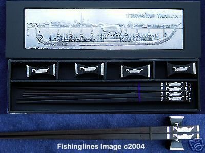 EBONY Rosewood Chopstick Set (4 pairs of chop sticks): THAI ROYAL BARGE Case - FREE WORLD Shipping