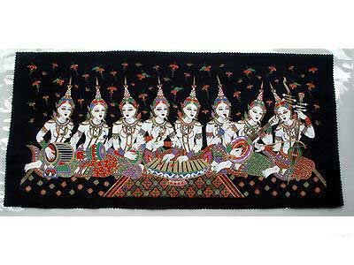 THAI SILK Large Silkscreen Wall Hanging SIAM MUSIC GIRLS #13 – FREE Shipping WORLDWIDE