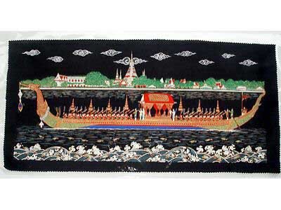 THAI SILK Large Silkscreen Wall Hanging ROYAL BARGE #8 – FREE Shipping WORLDWIDE