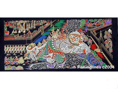 THAI SILK Large Silkscreen Wall Hanging GRAND PALACE KHON DEMON #6 – FREE Shipping WORLDWIDE