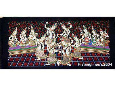 THAI SILK Large Silkscreen Wall Hanging SIAM DANCE MUSIC GIRLS #5 – FREE Shipping WORLDWIDE