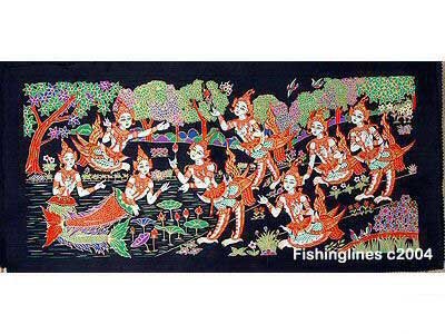 THAI SILK Large Silkscreen Wall Hanging SIAM MAIDENS in PLAY #4 – FREE Shipping WORLDWIDE