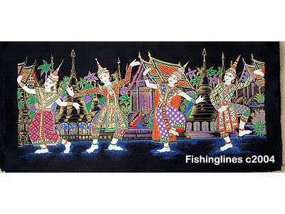 THAI SILK Large Silkscreen Wall Hanging SIAM VILLAGE DANCERS #3 – FREE Shipping WORLDWIDE