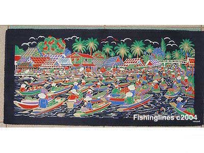 THAI SILK Large Silkscreen Wall Hanging SIAM FLOATING MARKET #2 â FREE Shipping WORLDWIDE