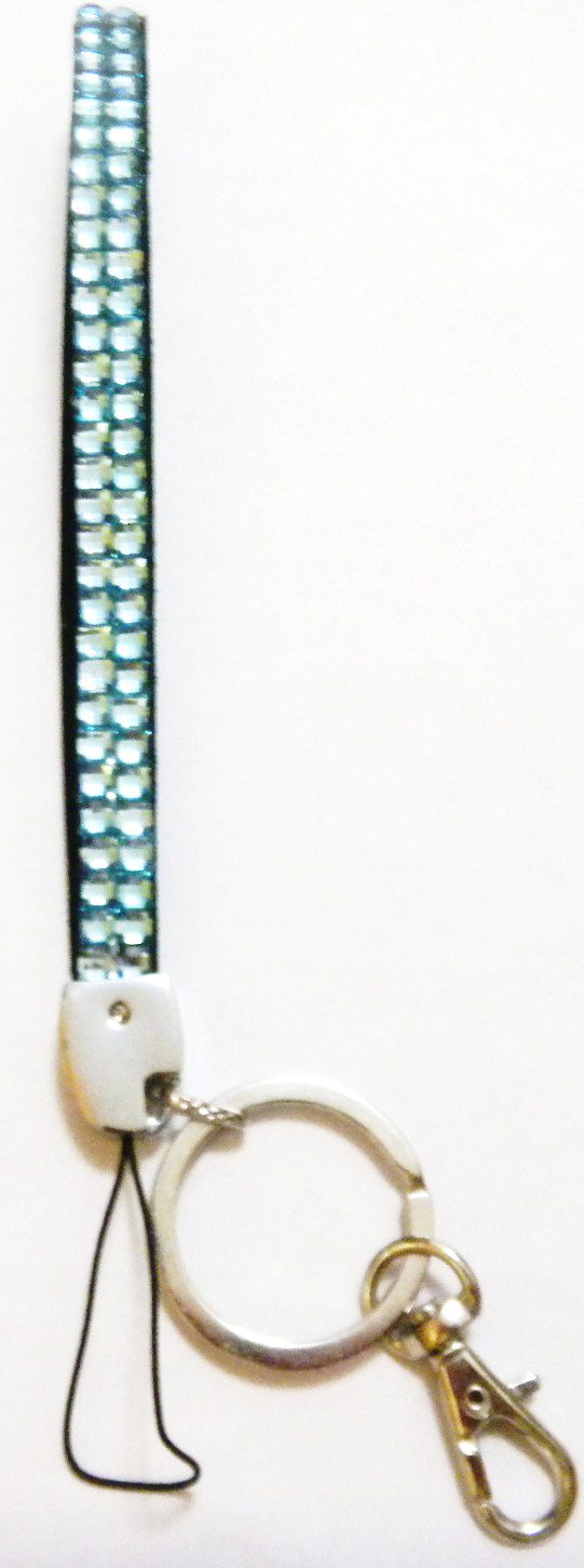 Rhinestone Lanyard Wrist Holder 8" Blue