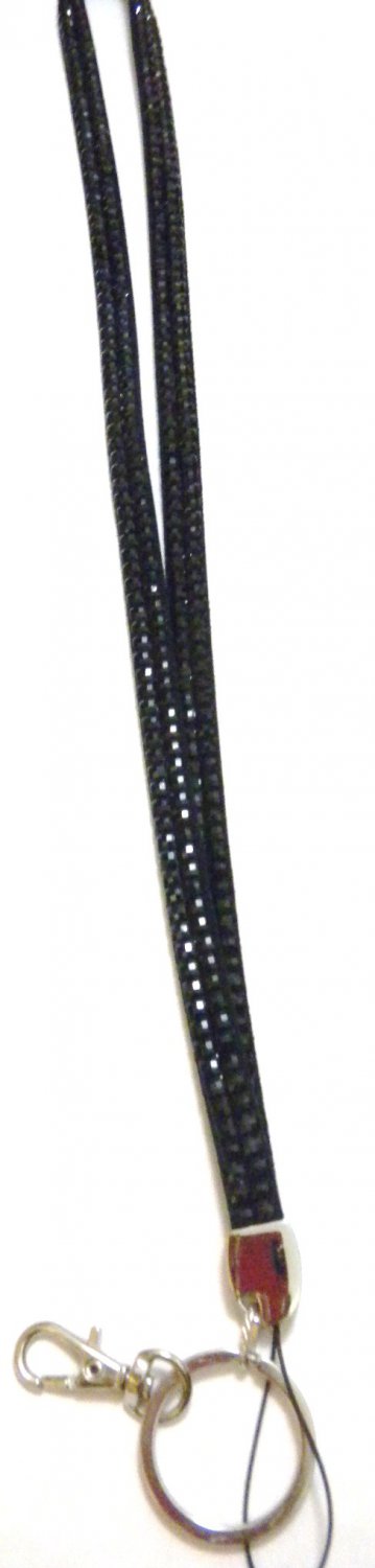 Black Jet Rhinestone Lanyard Identification Holder 28"
