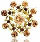 Peach/Topaz/Oliver Rhinestone Round Windmill Flower Brooch
