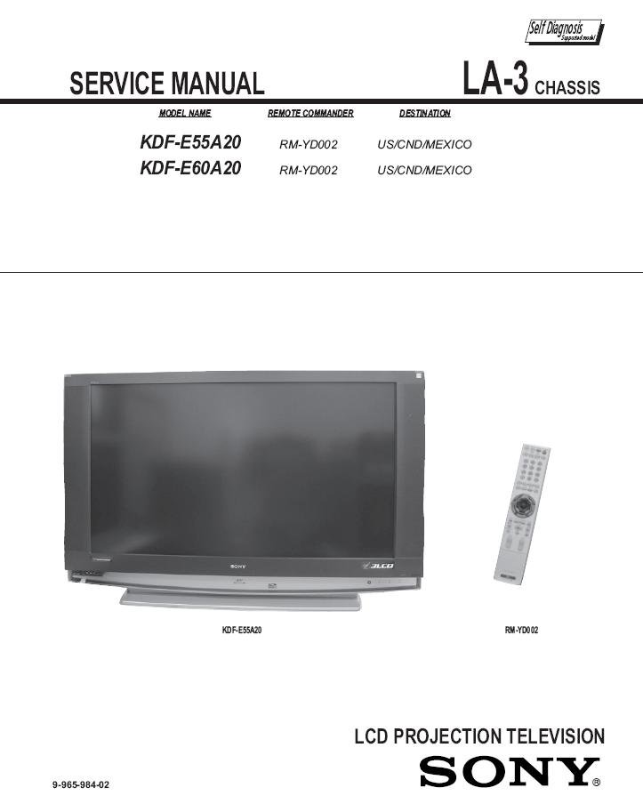 SONY KDF-E55A20 KDF-E60A20 TV SERVICE REPAIR MANUAL