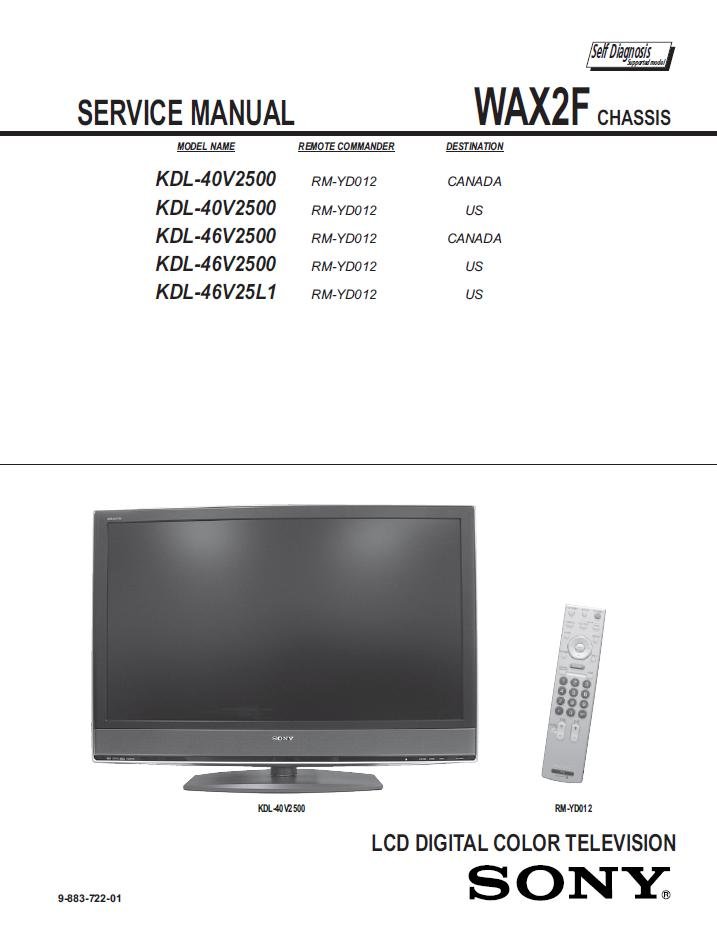 SONY KDL40V2500 KDL46V2500 KDL46V25L1 TV SERVICE REPAIR MANUAL