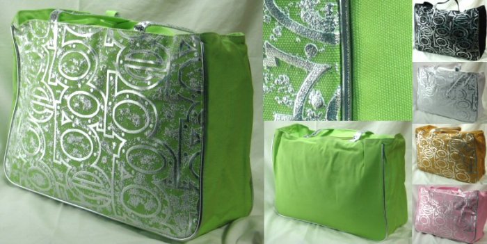 Microfiber Rectangular Tote Handbag with Silver Front Letters