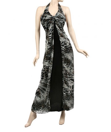 Black Animal Print dress long size small 4-6