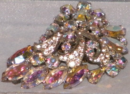 Faceted Aurora Borealis Navette Rhinestone Brooch