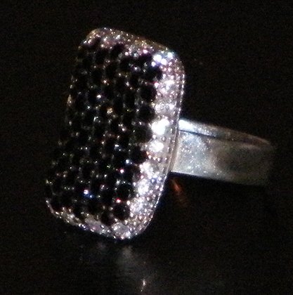 Signed 925 Pave Onyx Sterling Silver 5.2g Ring Size 7