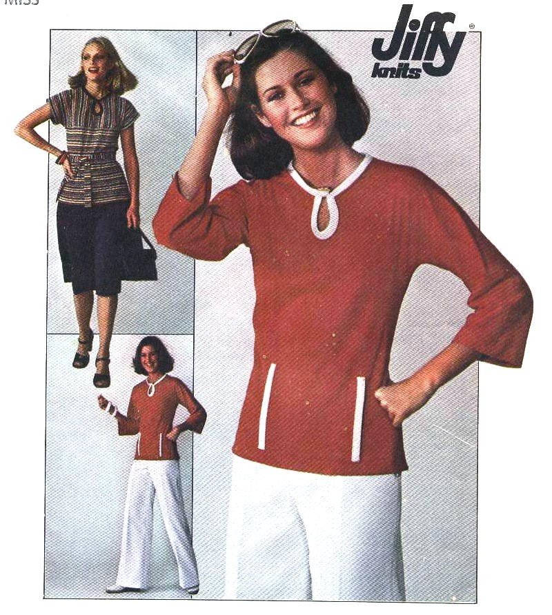 70s Vintage Jiffy Knit Skirt and Pullover Top Pattern size 16 bust 38 Simplicity 7874