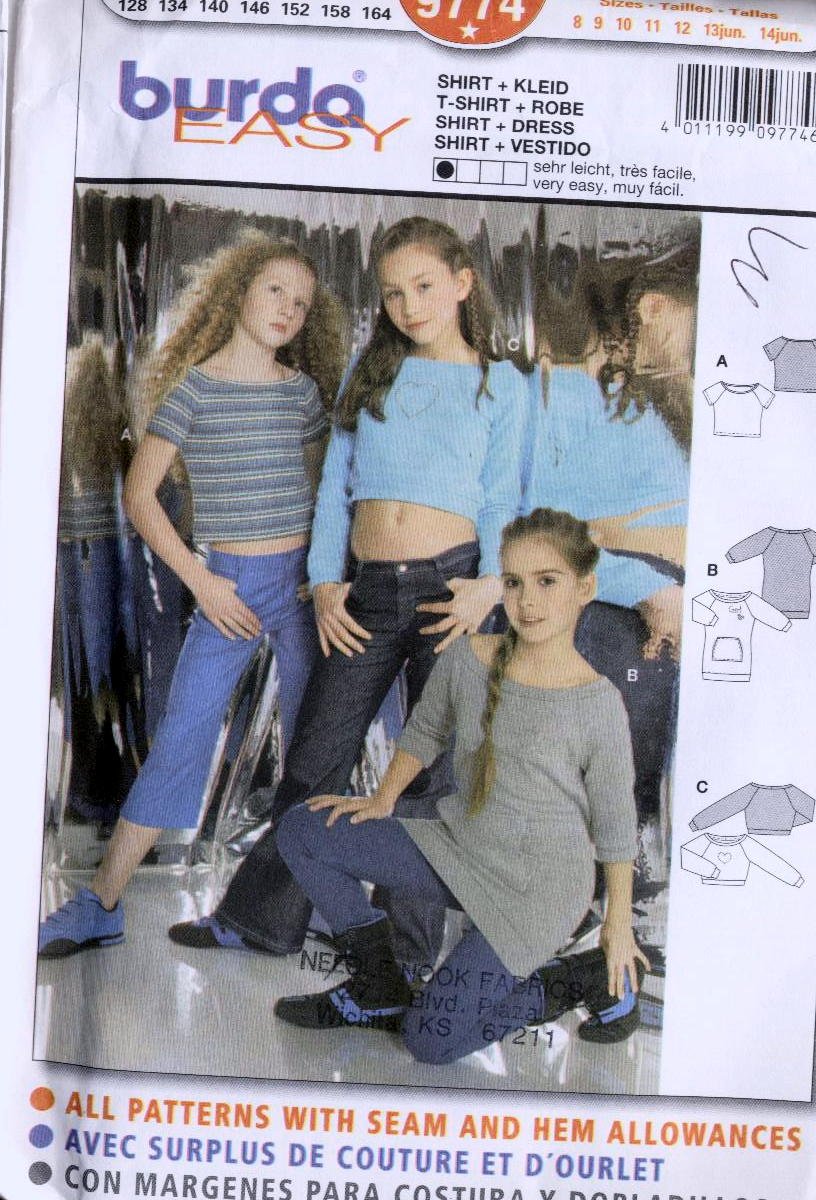 Girls Tops sewing pattern - size 8 9 10 11 12 13 14 Burda 9774