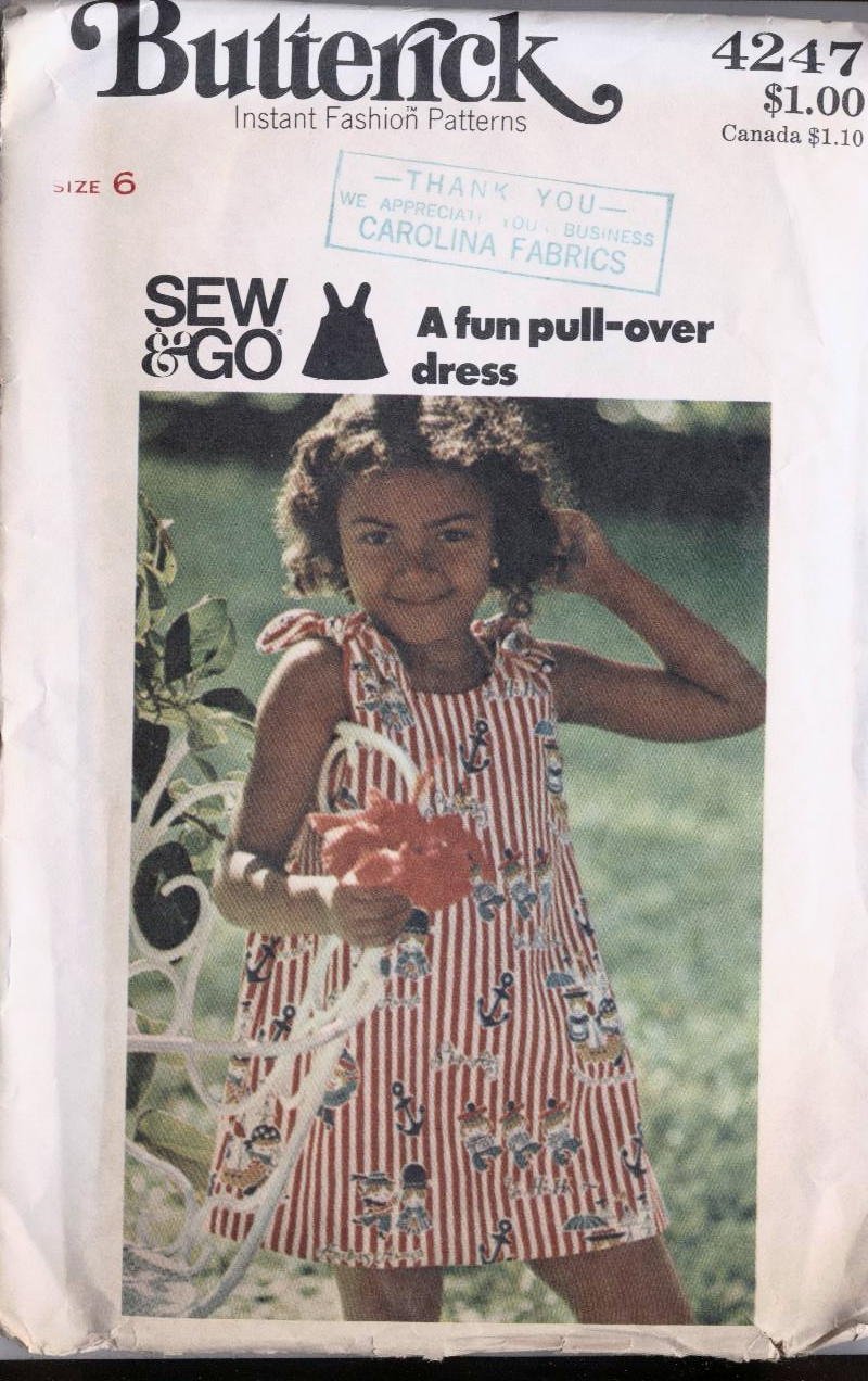 Pull-Over Dress girls vintage sewing pattern size 6 Butterick 4247