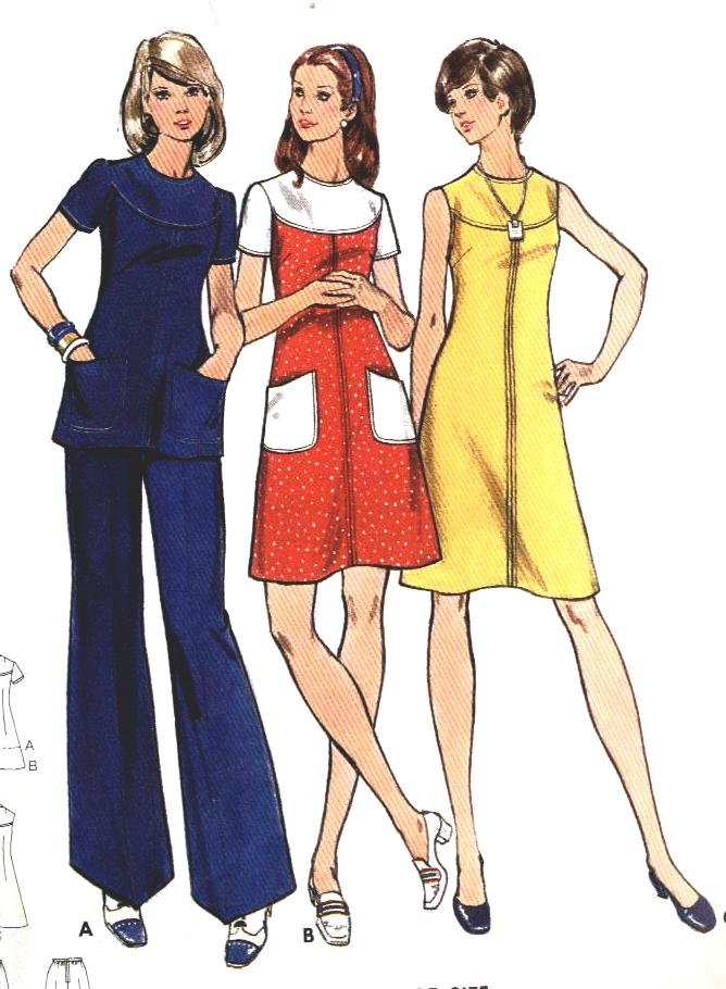 1970s Retro Tunic Top or Dress n Pants size 14 bust 36 Butterick 3070